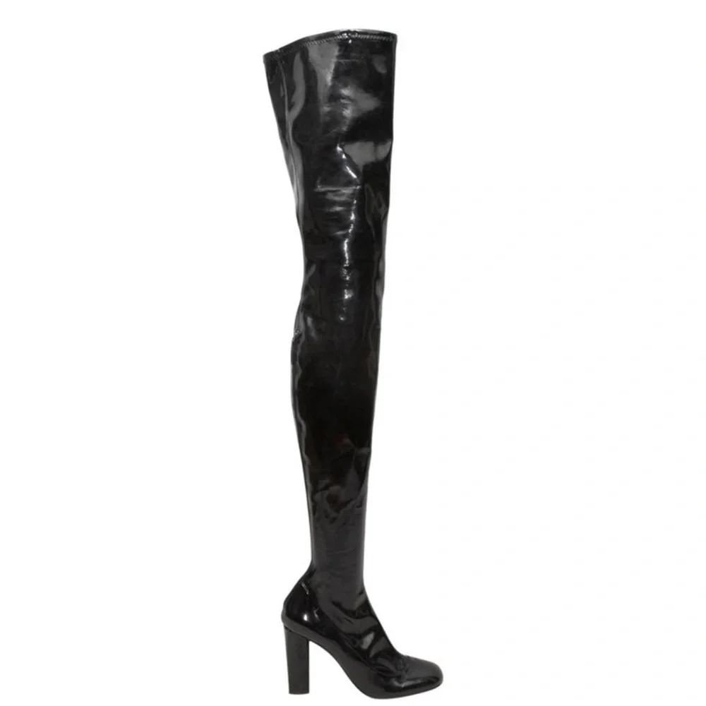 Black Emporio Armani Patent Over-The-Knee Heeled Boots Size 37